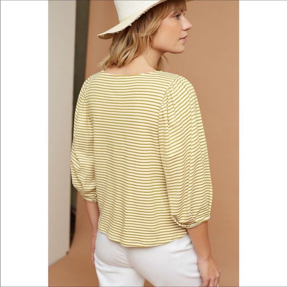 Anthropologie Eri + Ali Gold Striped Balloon Sleeve Top XS - Picture 3 of 8